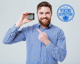 Viking Revolution styled model with slick back showcasing high shine and control
