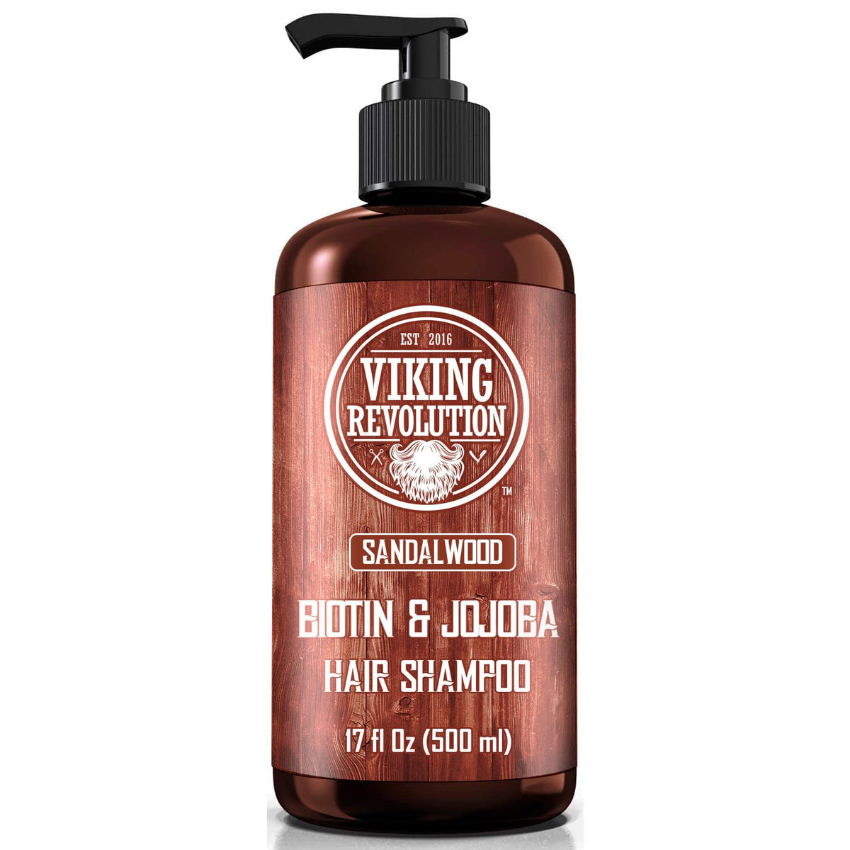 Viking Revolution front label showing sandalwood formula and benefits
