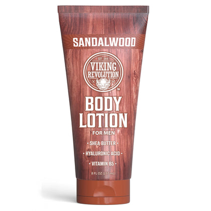 Viking Revolution front packaging showing 8oz bottle and sandalwood scent benefit