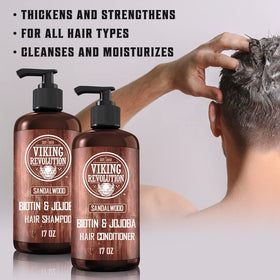 Viking Revolution label closeup highlighting biotin and vitamin B5 benefits
