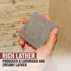 Viking Revolution soap on bathroom shelf in lifestyle setting suggesting daily ritual