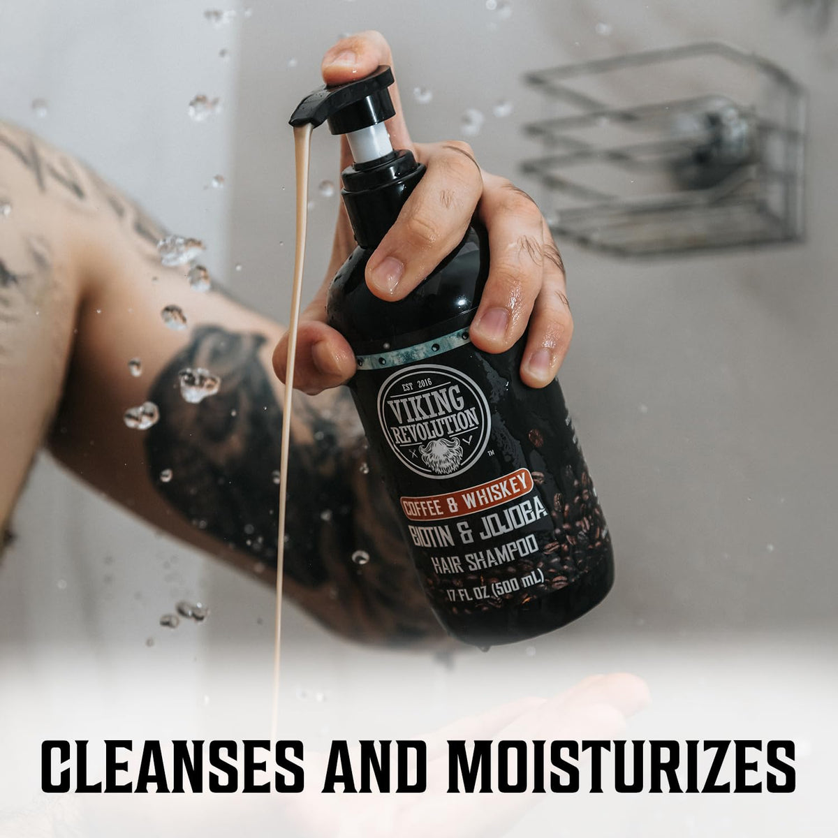 Viking Revolution shampoo lather close-up shows cleansing foam and texture