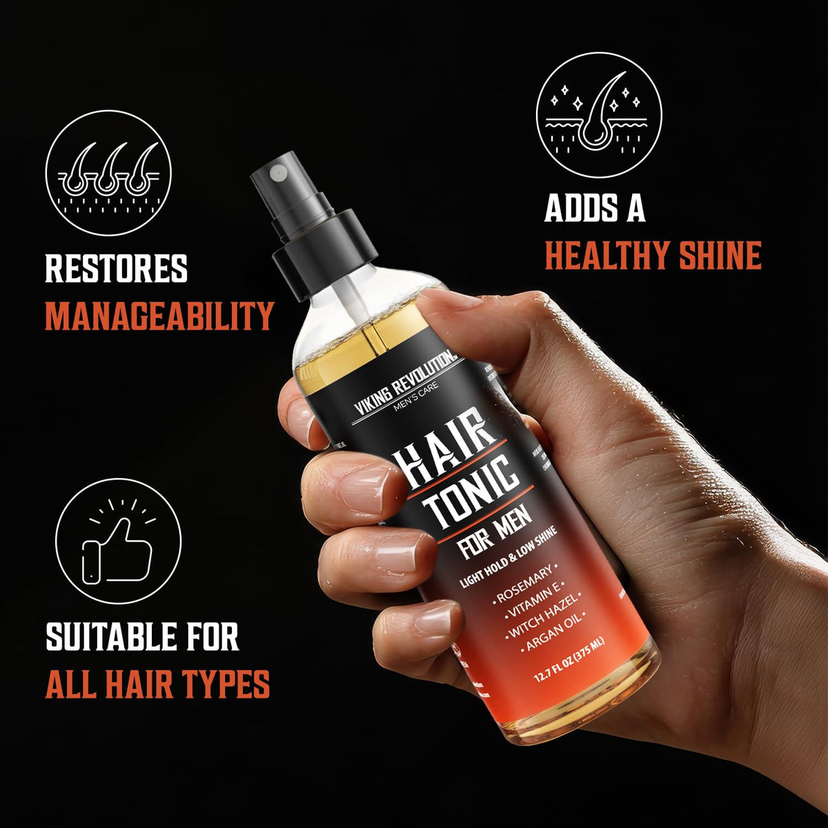 Viking Revolution applied to hair showing textured look and added volume benefit