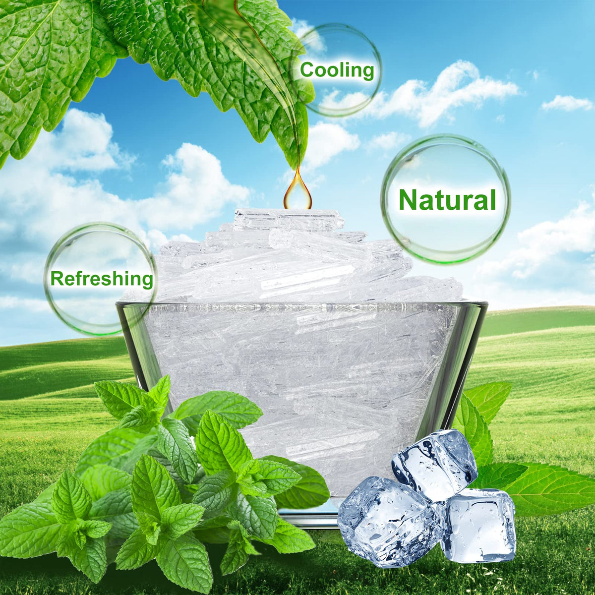 Viktairy menthol crystals texture close-up highlighting crystalline structure and potency