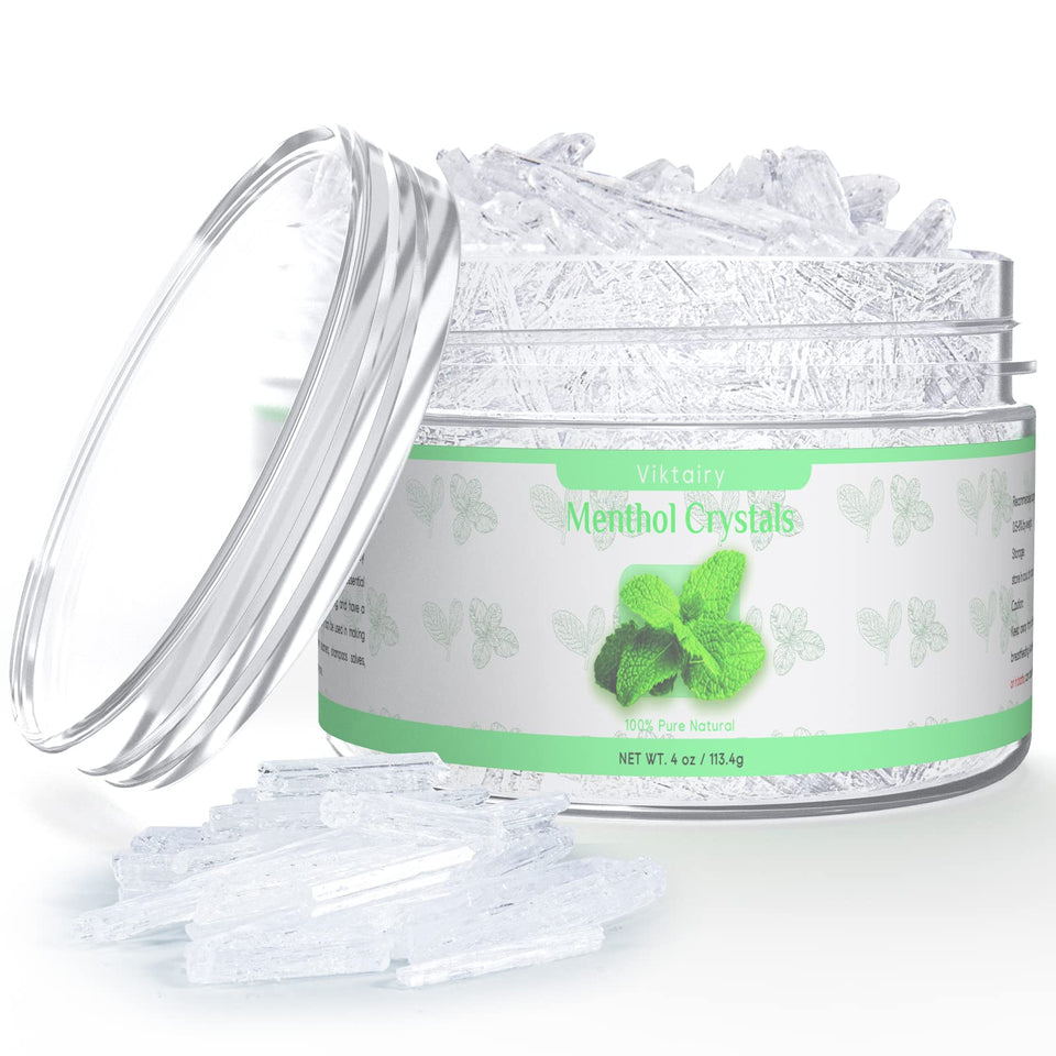 Viktairy menthol crystals jar front view showing pure organic mint crystals