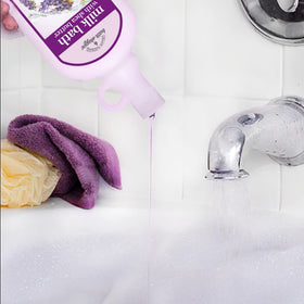 Village Naturals Bath Shoppe label close-up showing key ingredients and transparency benefit