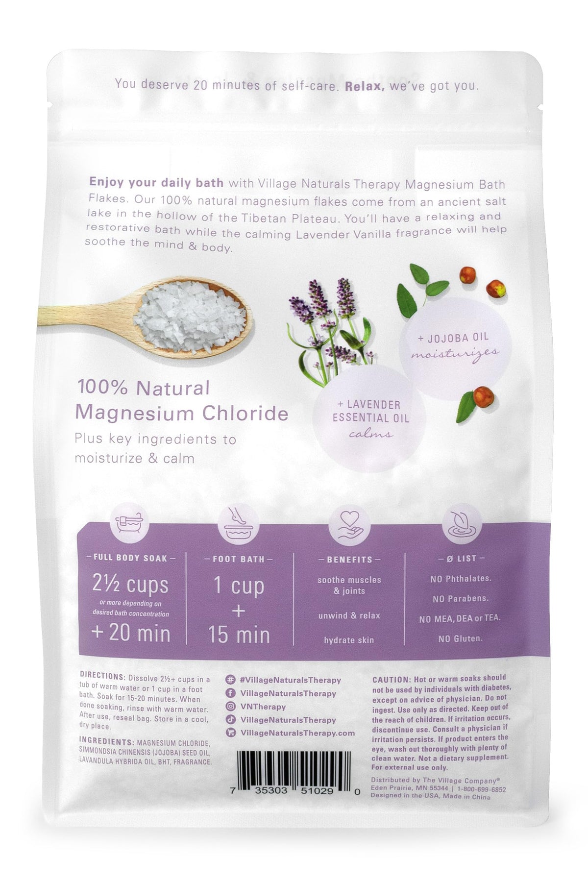 Close-up of Village Naturals Therapy magnesium flakes texture highlighting fast-dissolving mineral benefits