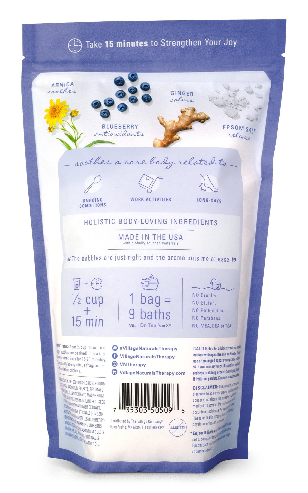 Village Naturals Therapy pouring foam into tub for a relaxing bath