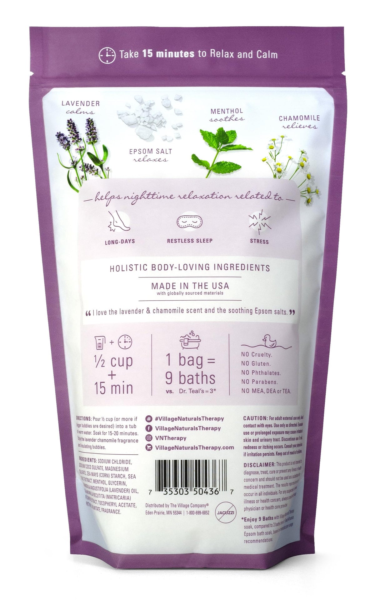 Village Naturals Therapy open jar with scoop highlighting easy dosing benefits