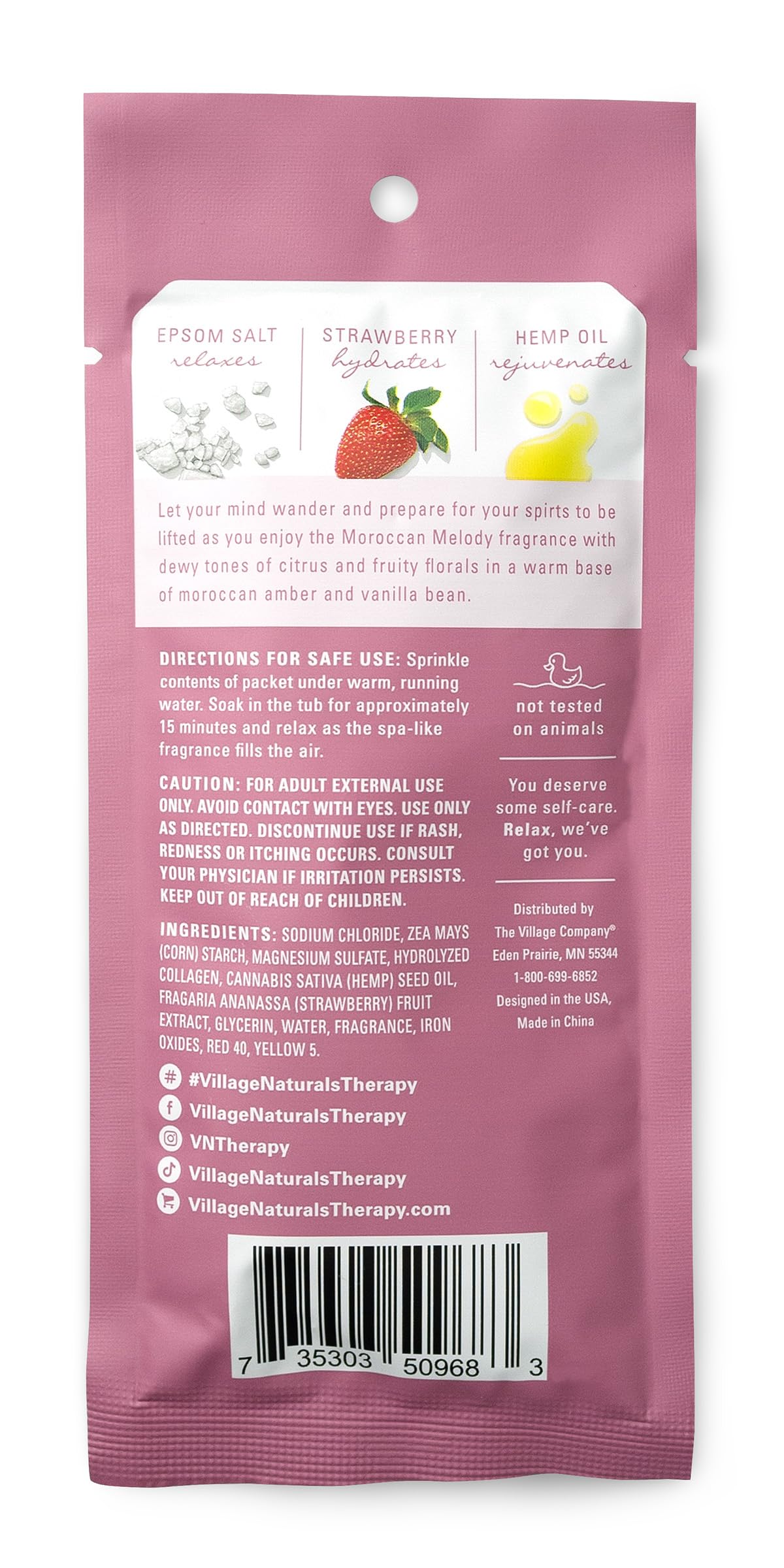 Village Naturals Therapy open packet powder close-up showing concentrated formula