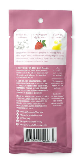 Village Naturals Therapy open packet powder close-up showing concentrated formula