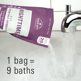 Village Naturals Therapy pouring under running water illustrating quick dissolving benefit