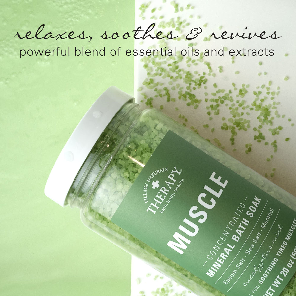 Village Naturals Therapy pouring soak into warm running water to create aromatherapy benefits