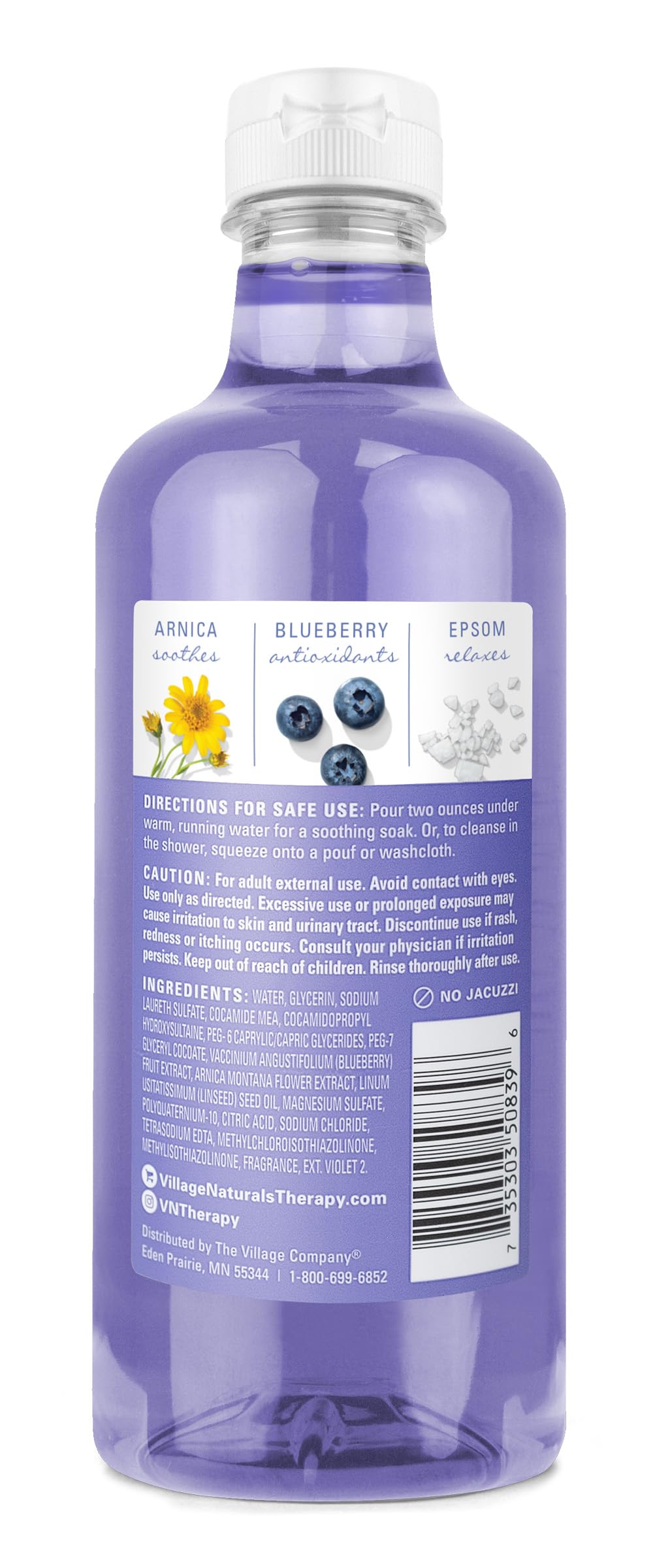 Village Naturals Therapy pump dispense close-up demonstrating easy one-hand use