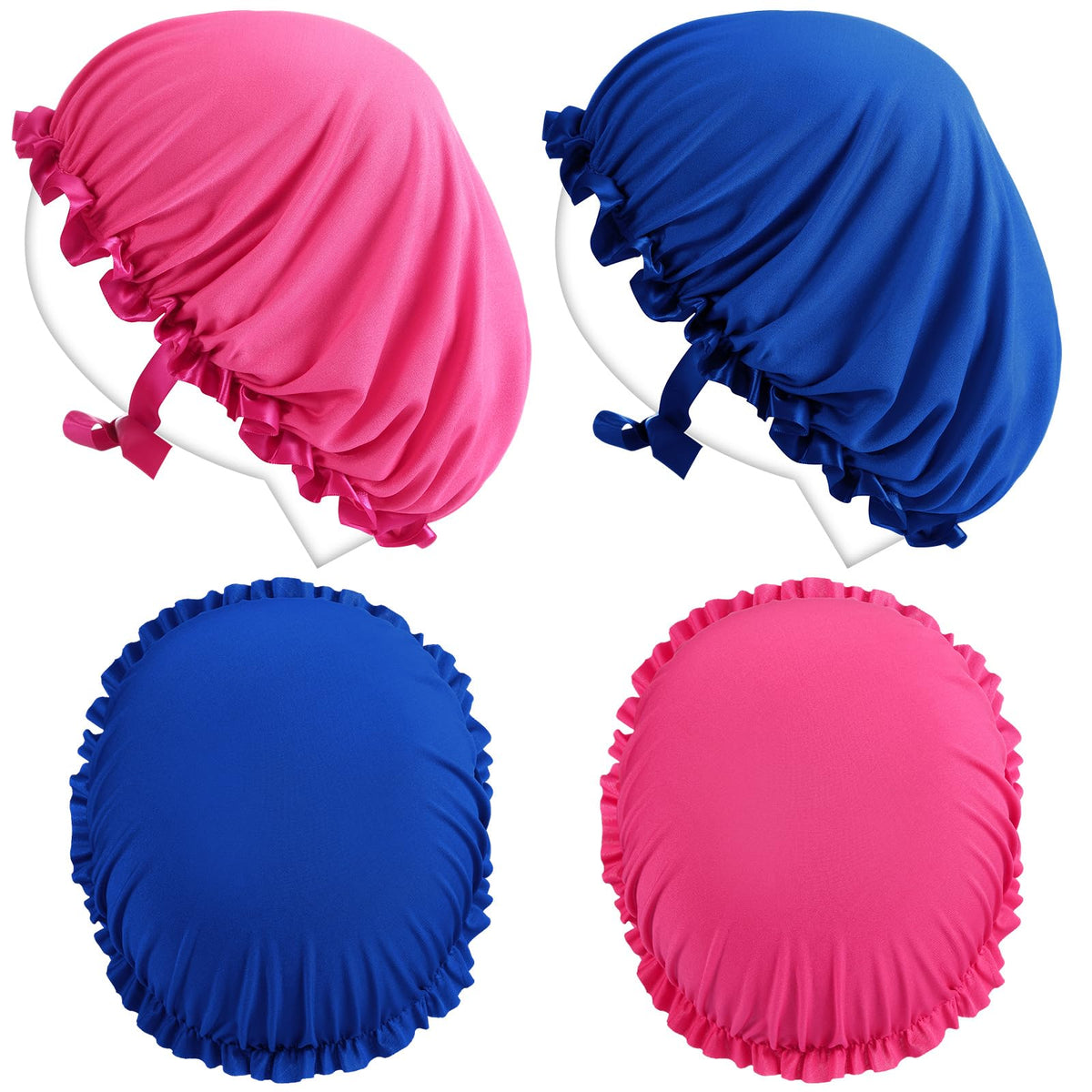 Vinsatin front view showing pink and blue bonnet set with clear protection benefit