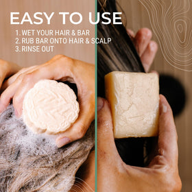 Viori shampoo and conditioner bars staged in bathroom showing reduced clutter and sustainable swap benefit