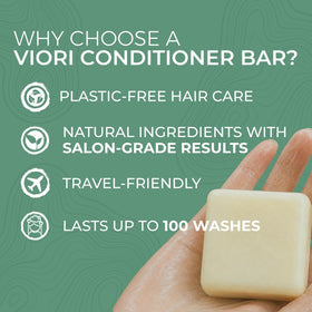 Viori conditioner bar gliding through wet hair to reduce tangles