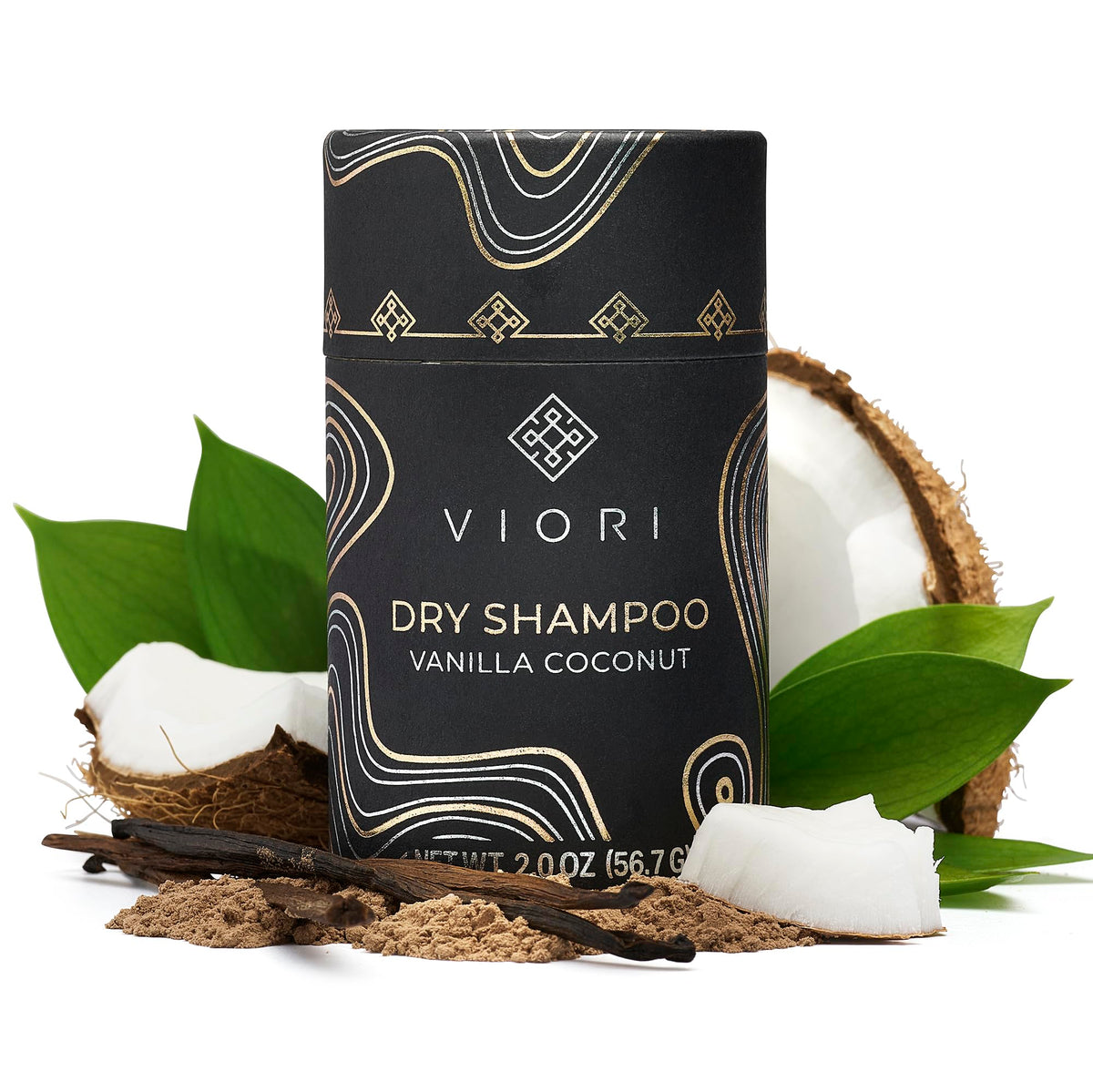 Viori dry shampoo front packaging showing fast-absorbing benefits