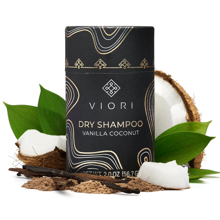 Viori dry shampoo front packaging showing fast-absorbing benefits