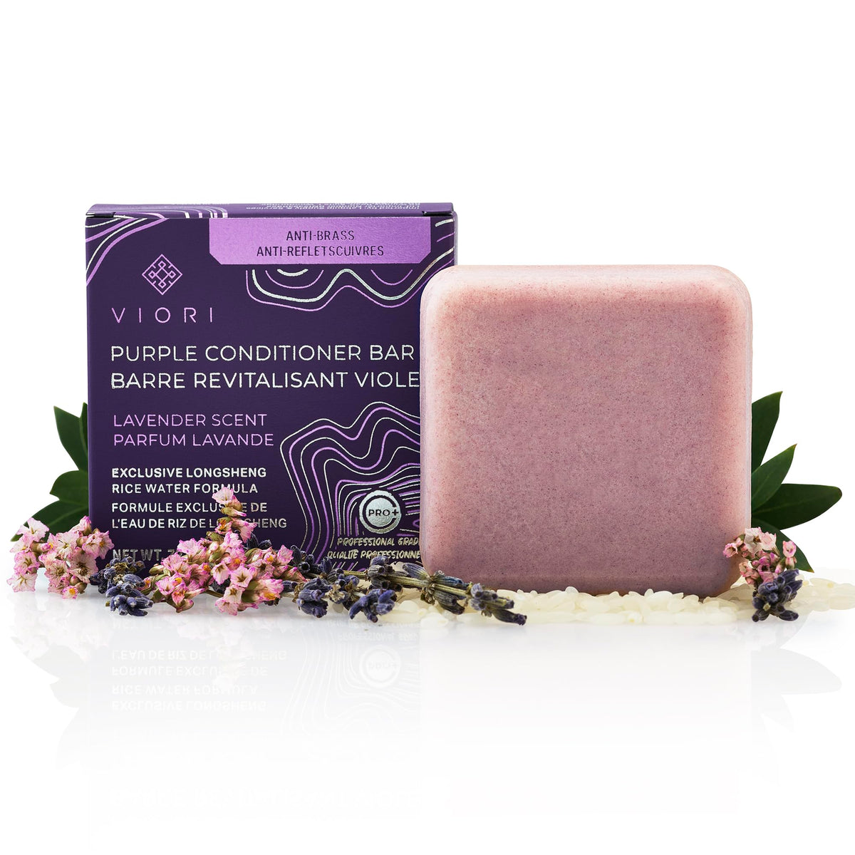 Viori conditioner bar front packaging showing brand and cooling purple tone benefit