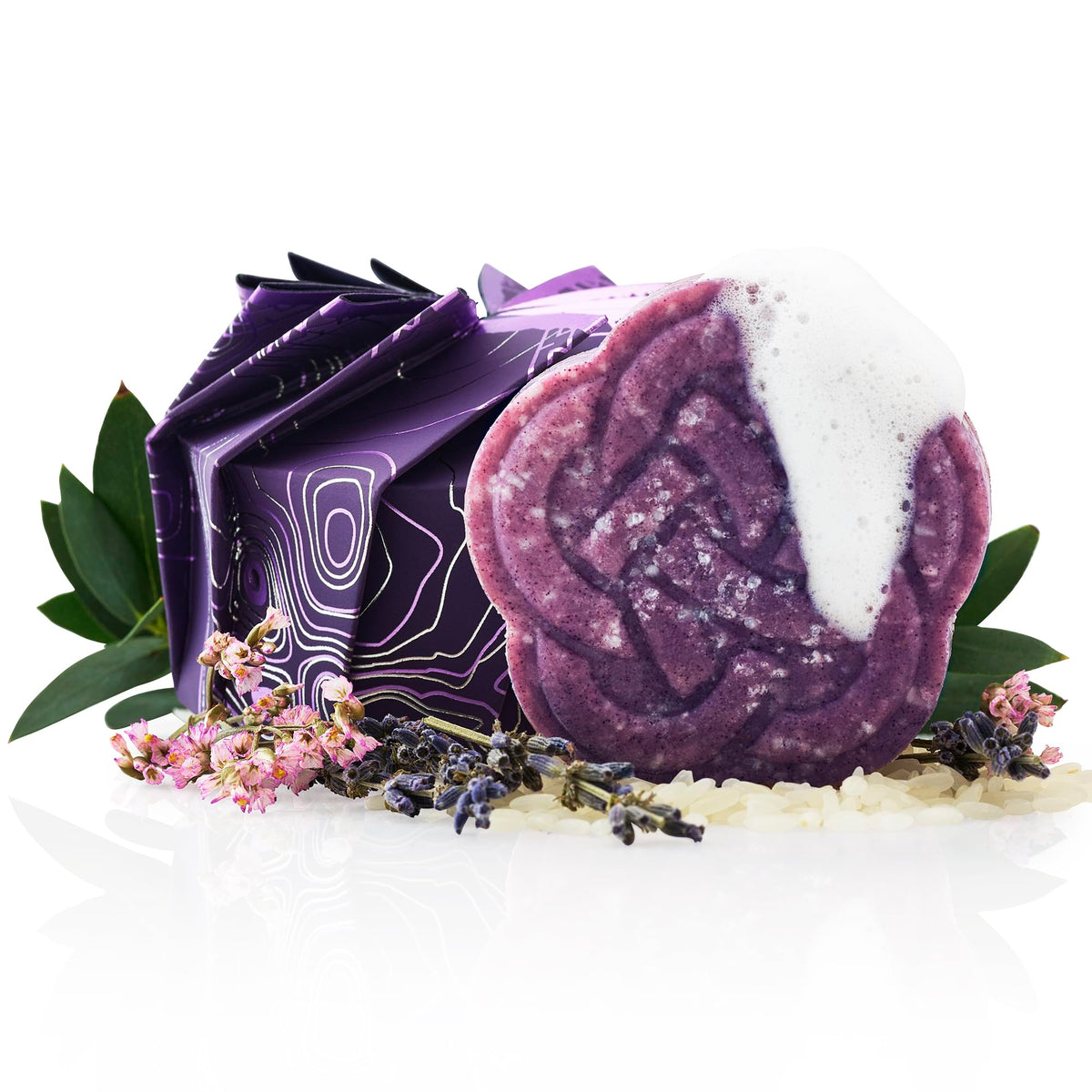 Viori purple shampoo bar front packaging shows branding and eco benefits