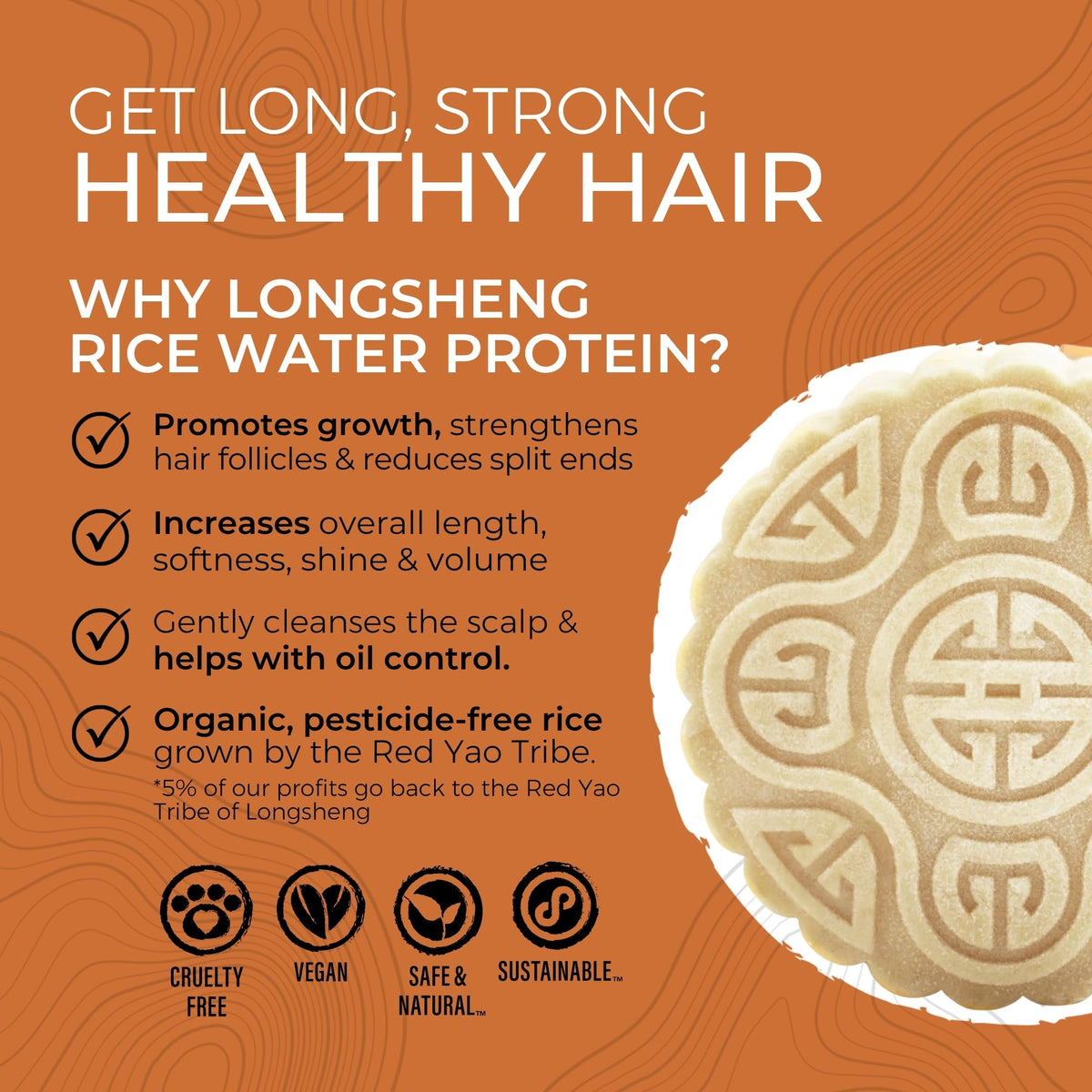 Viori shampoo bar texture close-up highlighting rice water for gentle cleansing
