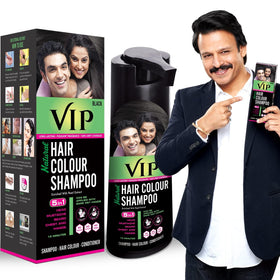 VIP 5-in-1 front label showing product name and black shade benefits