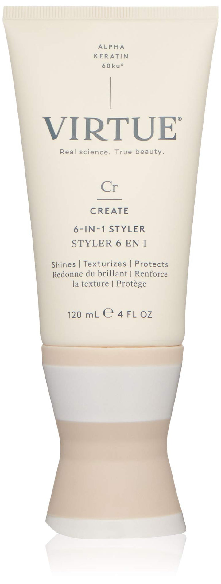 VIRTUE front packaging showing bottle and label, conveys premium styling benefits