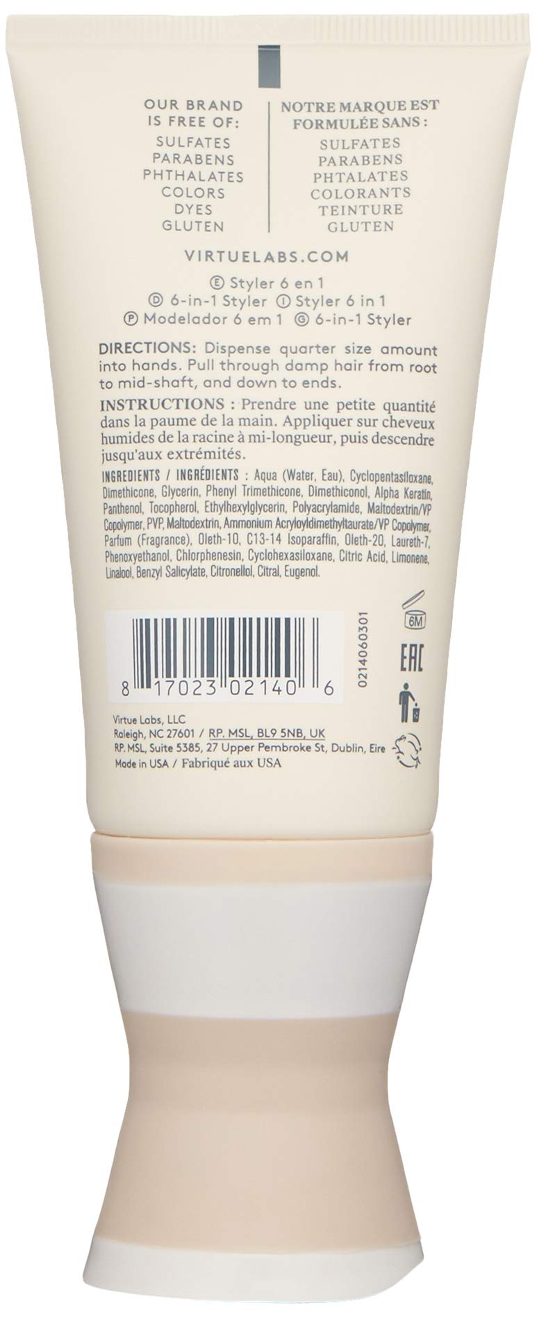 VIRTUE cream-serum texture on hand highlighting smooth application and lightweight finish