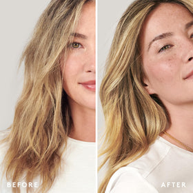 VIRTUE before-and-after hair ends showing reduced frizz and strength