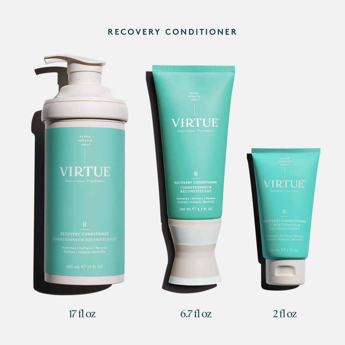 VIRTUE visual comparison of repaired ends for softer, less-frayed hair