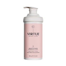 VIRTUE bottle front showing Smooth Shampoo and benefit of frizz control