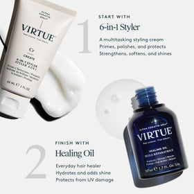 VIRTUE cream spread in hand for easy styling and manageability benefit