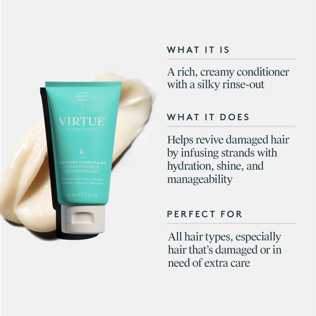 VIRTUE creamy conditioner texture gliding on fingers for smooth application