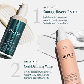 Virtue Curl Defining Whip ingredients label highlighting Alpha Keratin and oils