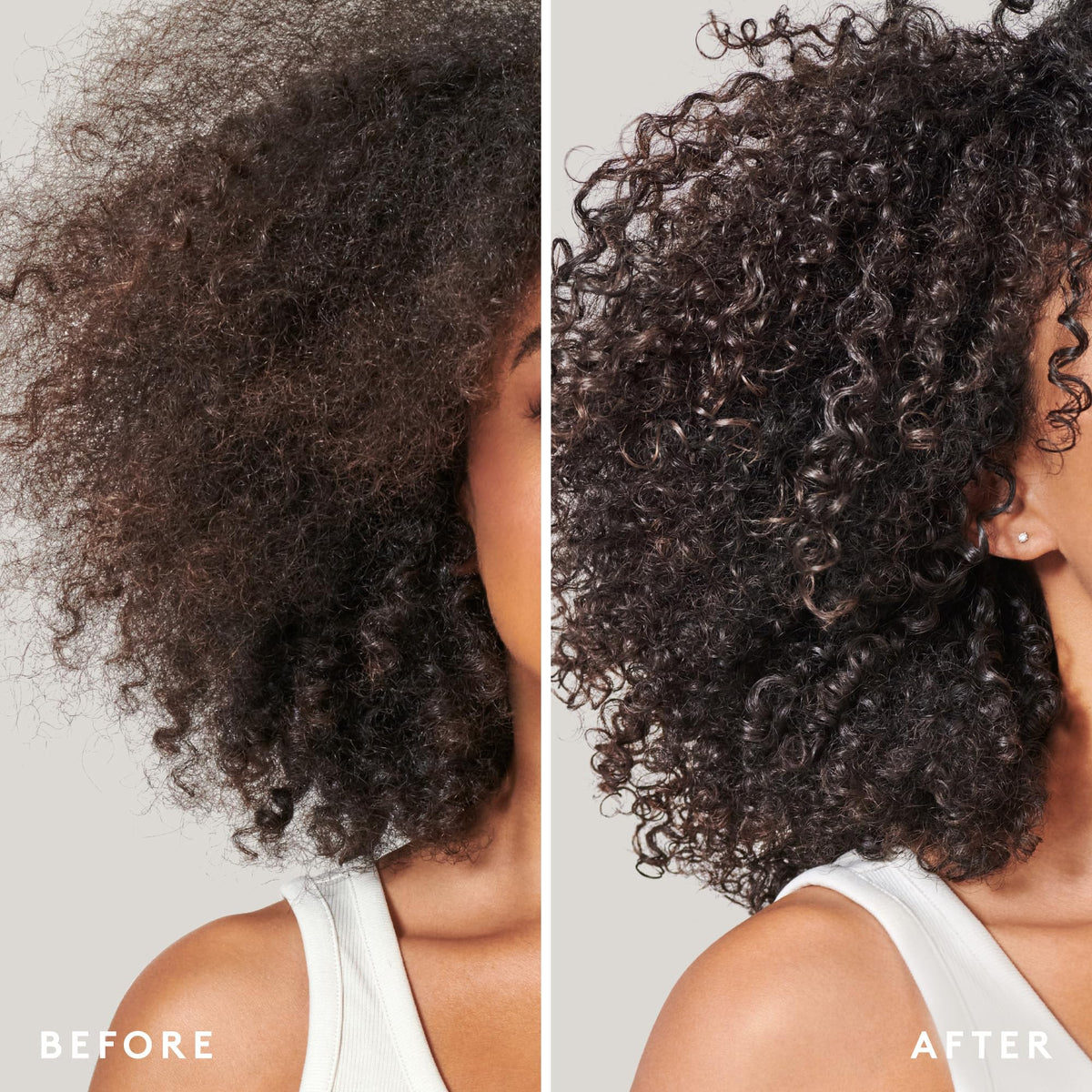 Virtue Curl Defining Whip on damp curls showing improved clumping and definition