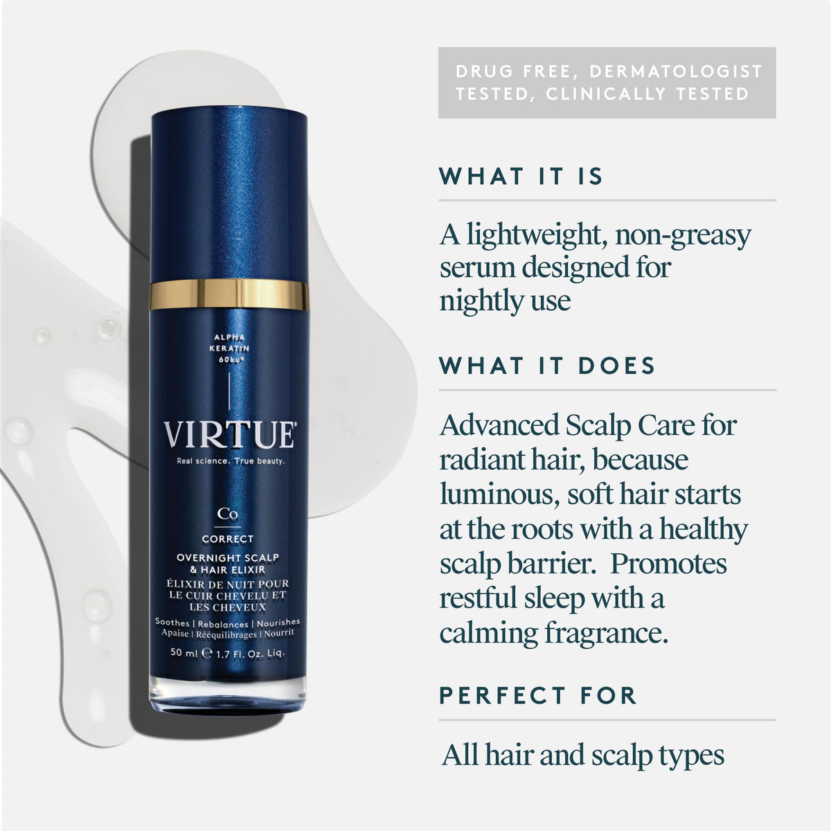 VIRTUE dropper detail dispensing serum for precise, no-waste application
