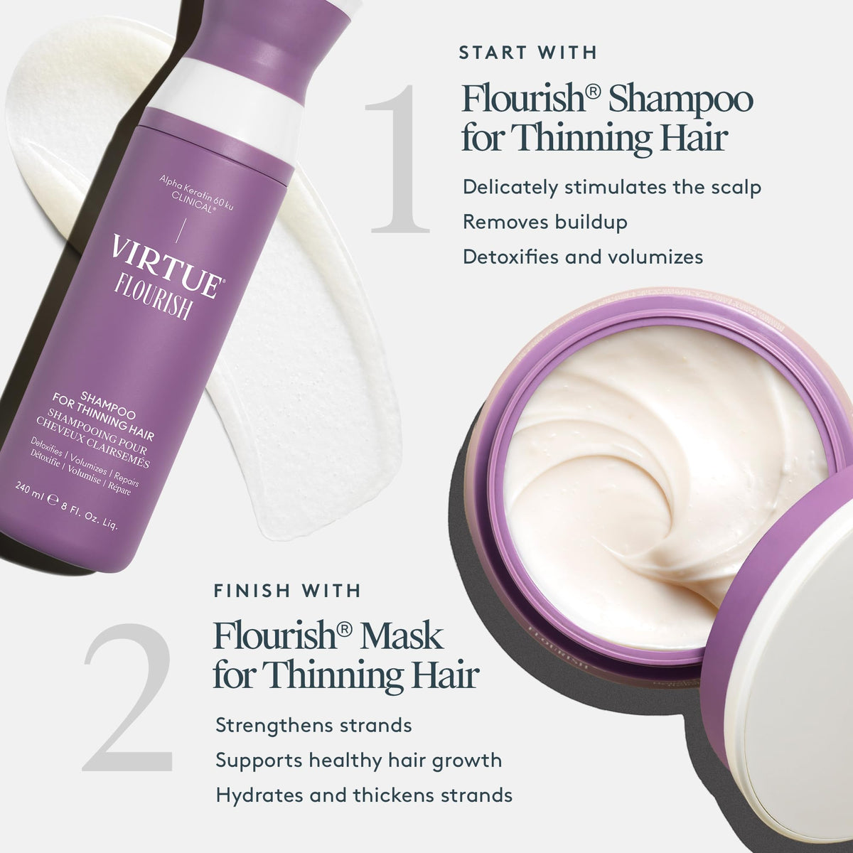 VIRTUE close-up label highlighting ingredient list and clean formula