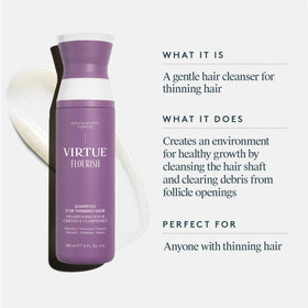 VIRTUE closeup of pump and label highlighting ingredient clarity