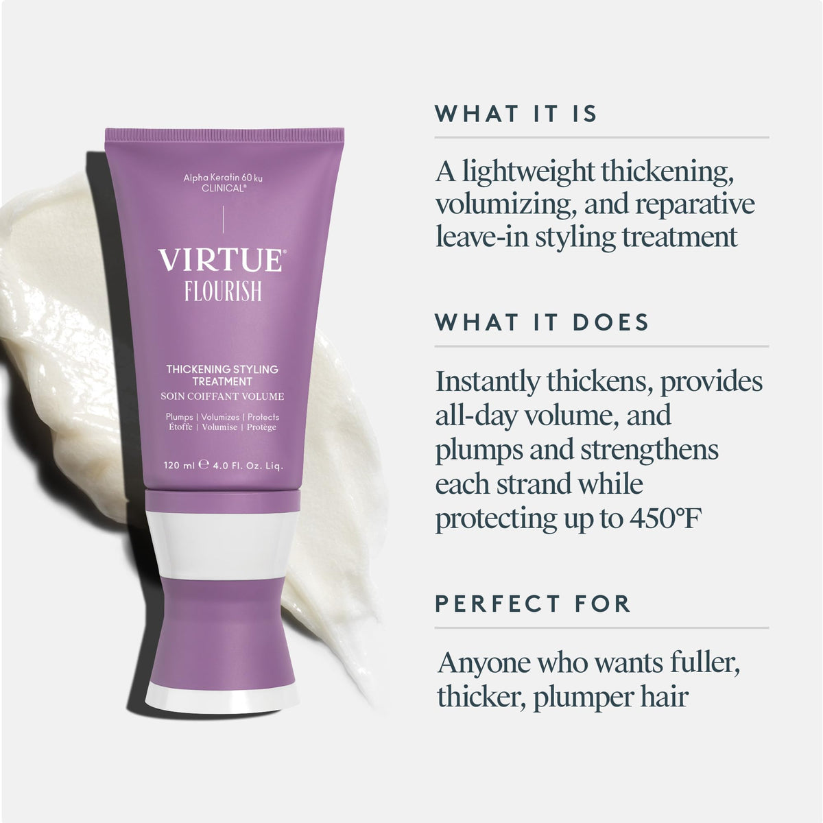 VIRTUE close-up soufflé texture demonstrating lightweight cream for easy styling