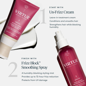 VIRTUE application on damp hair for heat protection and styling prep