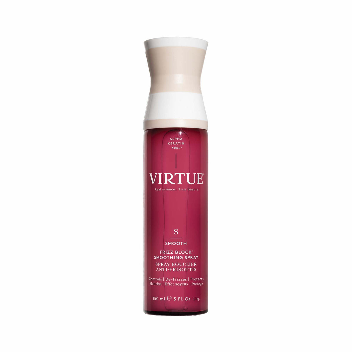 VIRTUE Frizz Block front packaging showing bottle and label benefit