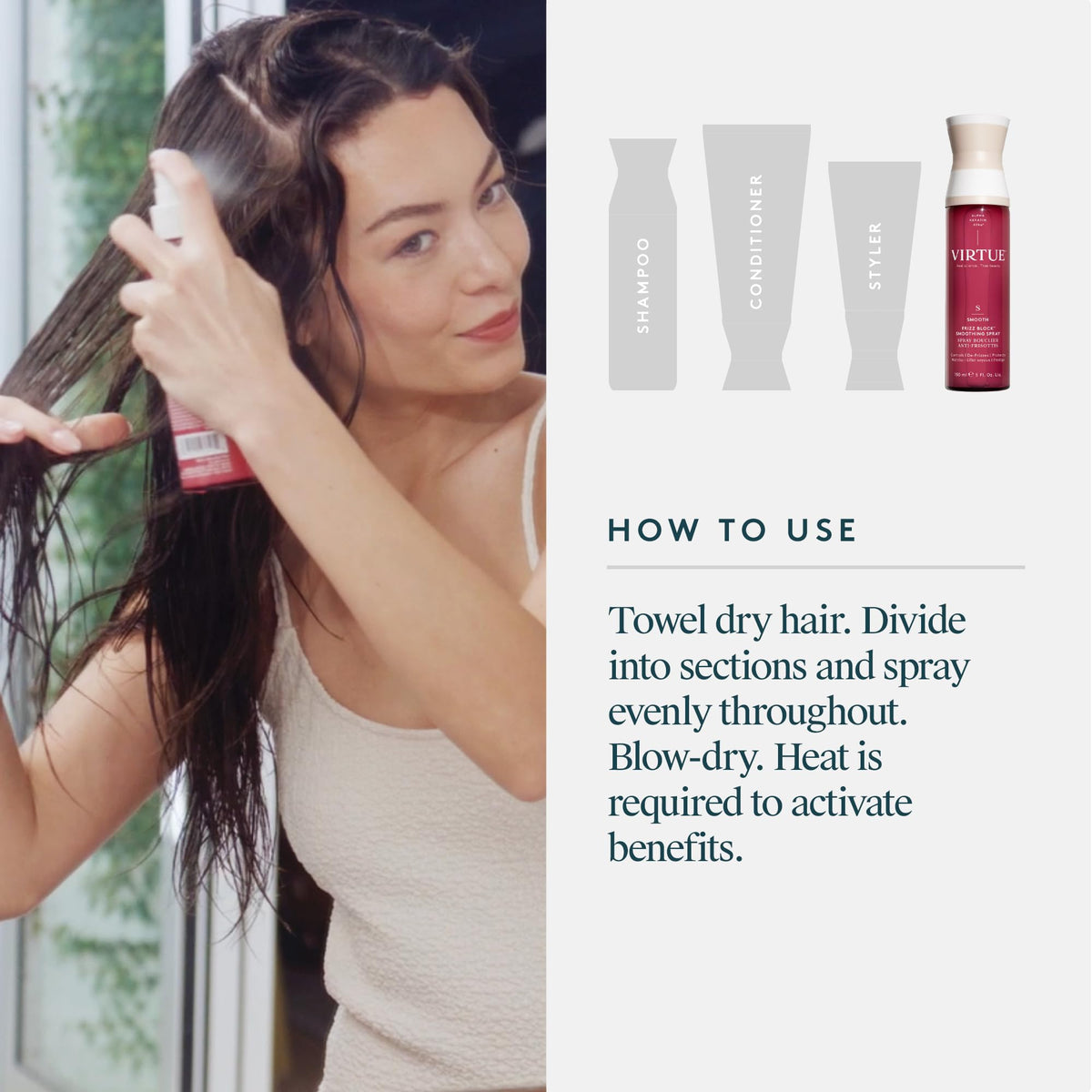 VIRTUE in bathroom setting showing everyday styling convenience