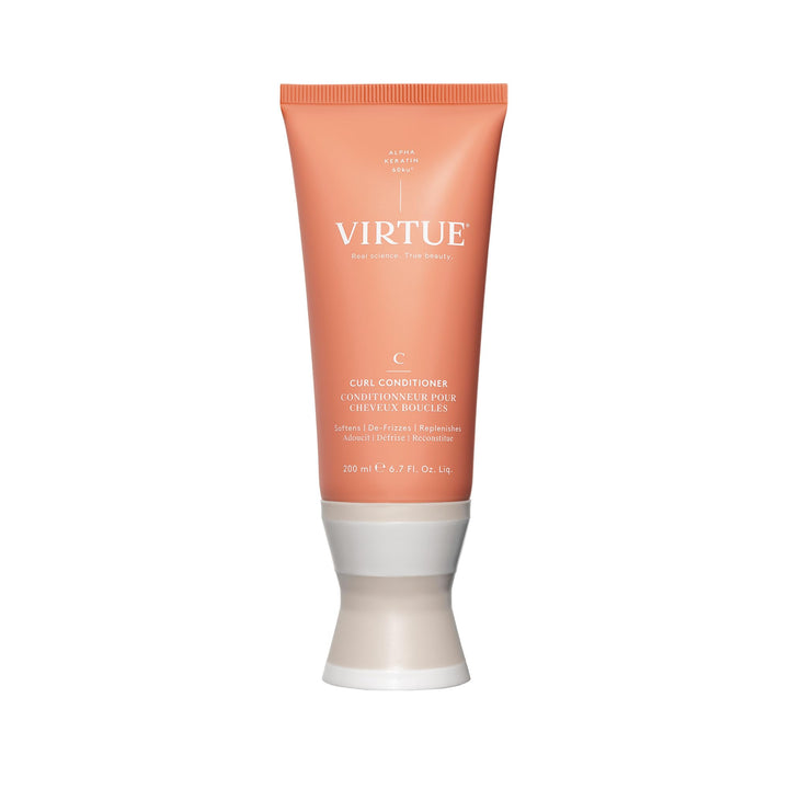 VIRTUE front bottle view showing curl conditioner benefits and labeling