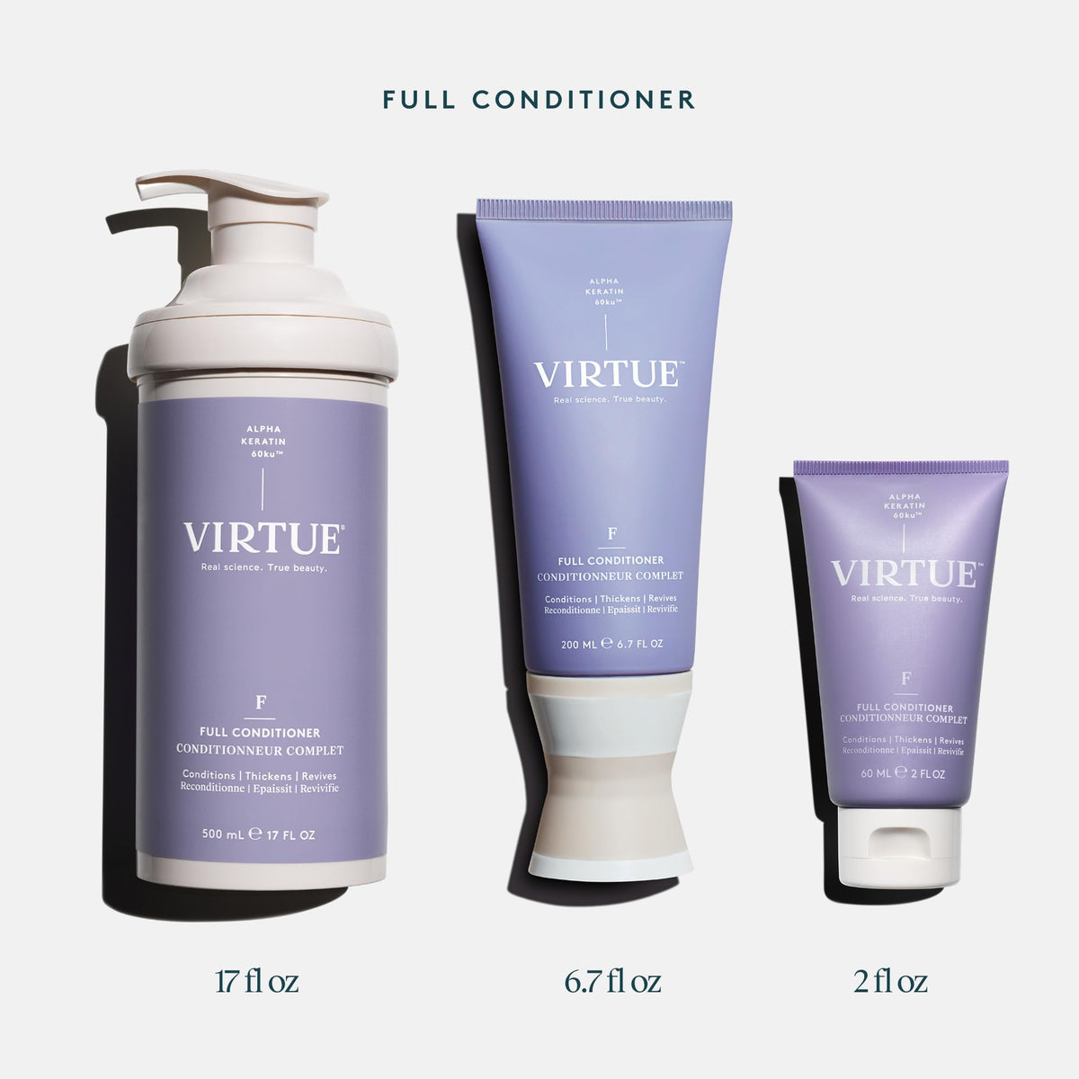 VIRTUE visible before and after hair volume comparison, shows fuller look