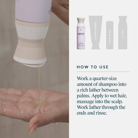 VIRTUE bottle next to hand for size scale and travel-friendly benefit