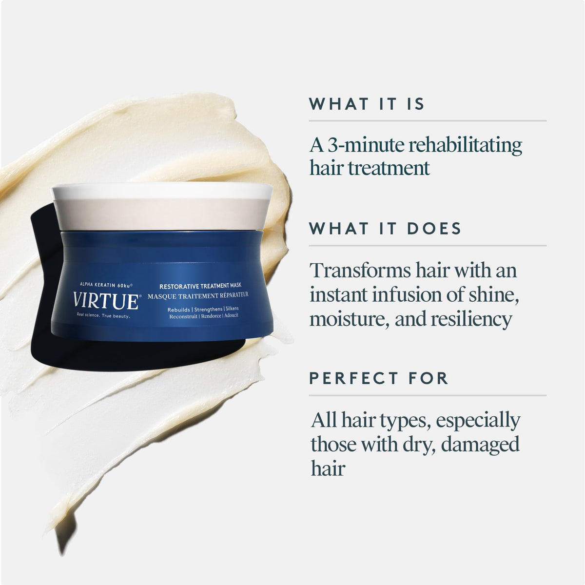 VIRTUE open jar texture close-up highlighting creamy repair formula