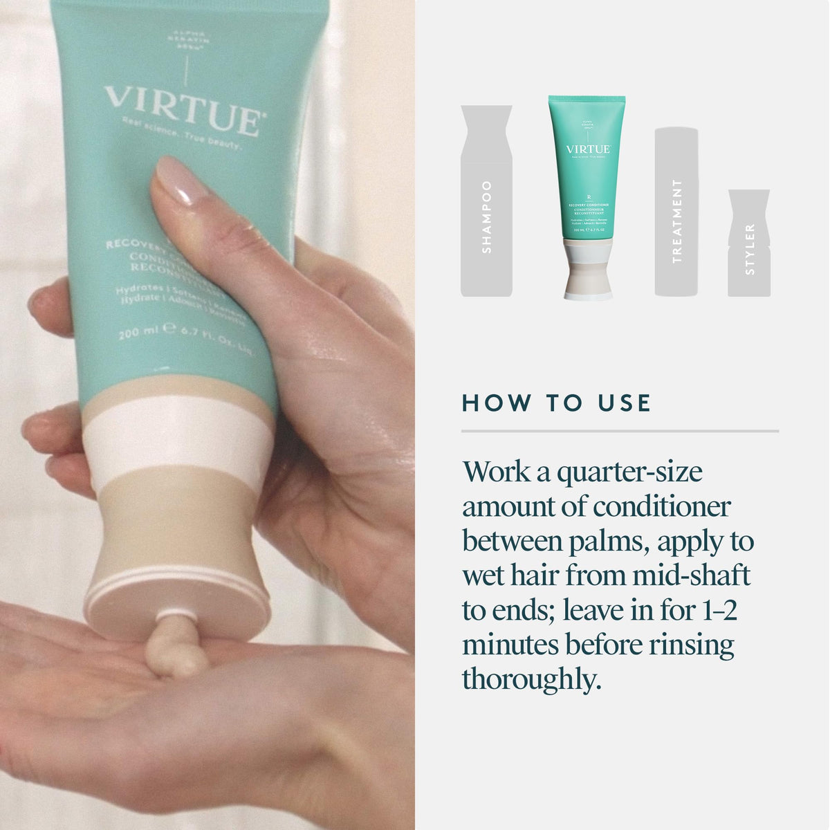 VIRTUE bottle in hand for size and scale reference to aid purchase decisions