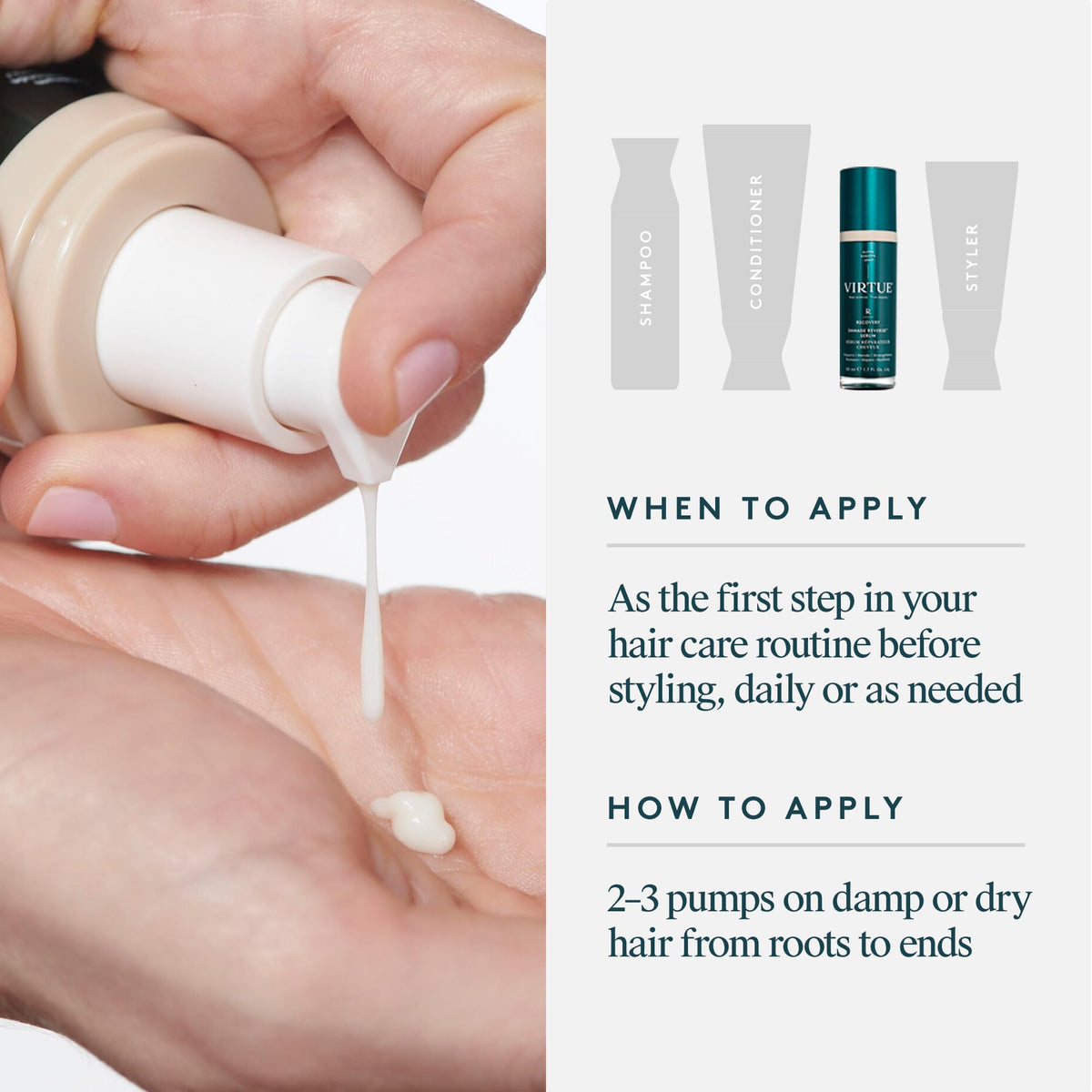 VIRTUE bottle next to hand demonstrating size and travel-friendly convenience