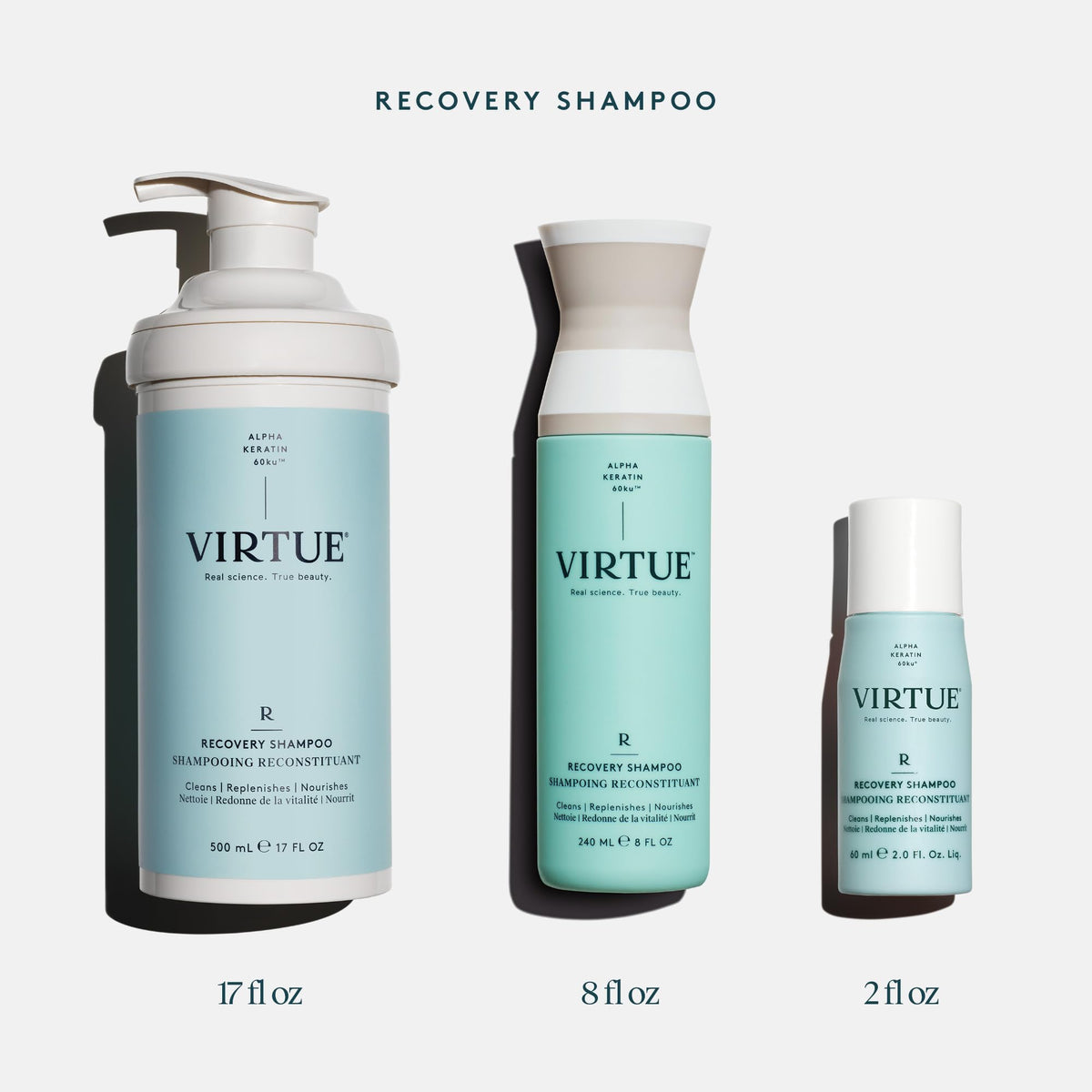 VIRTUE bottle in hand for scale showing travel-friendly size and ease